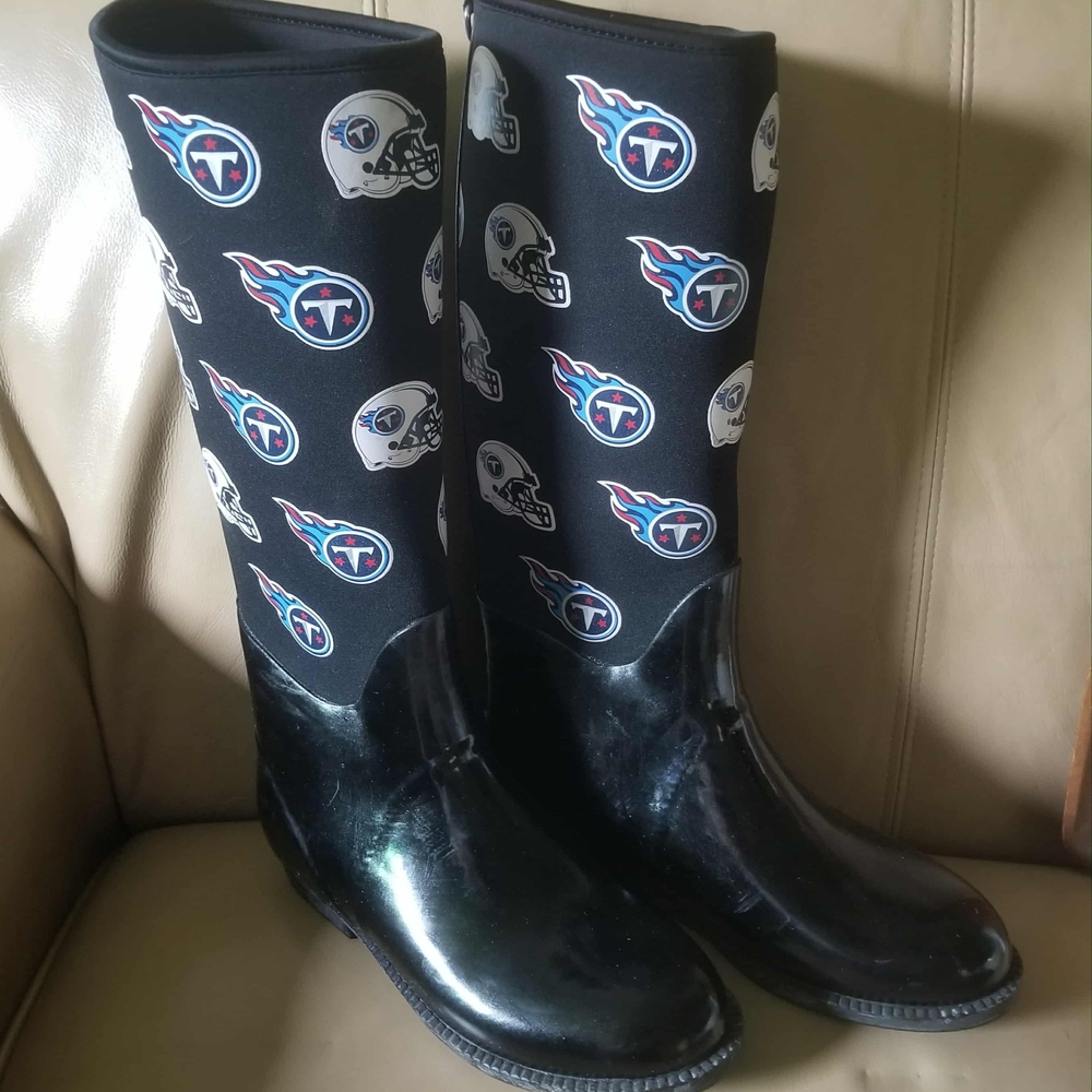 Black NFL Rain Boots with Tennessee Titans Logo